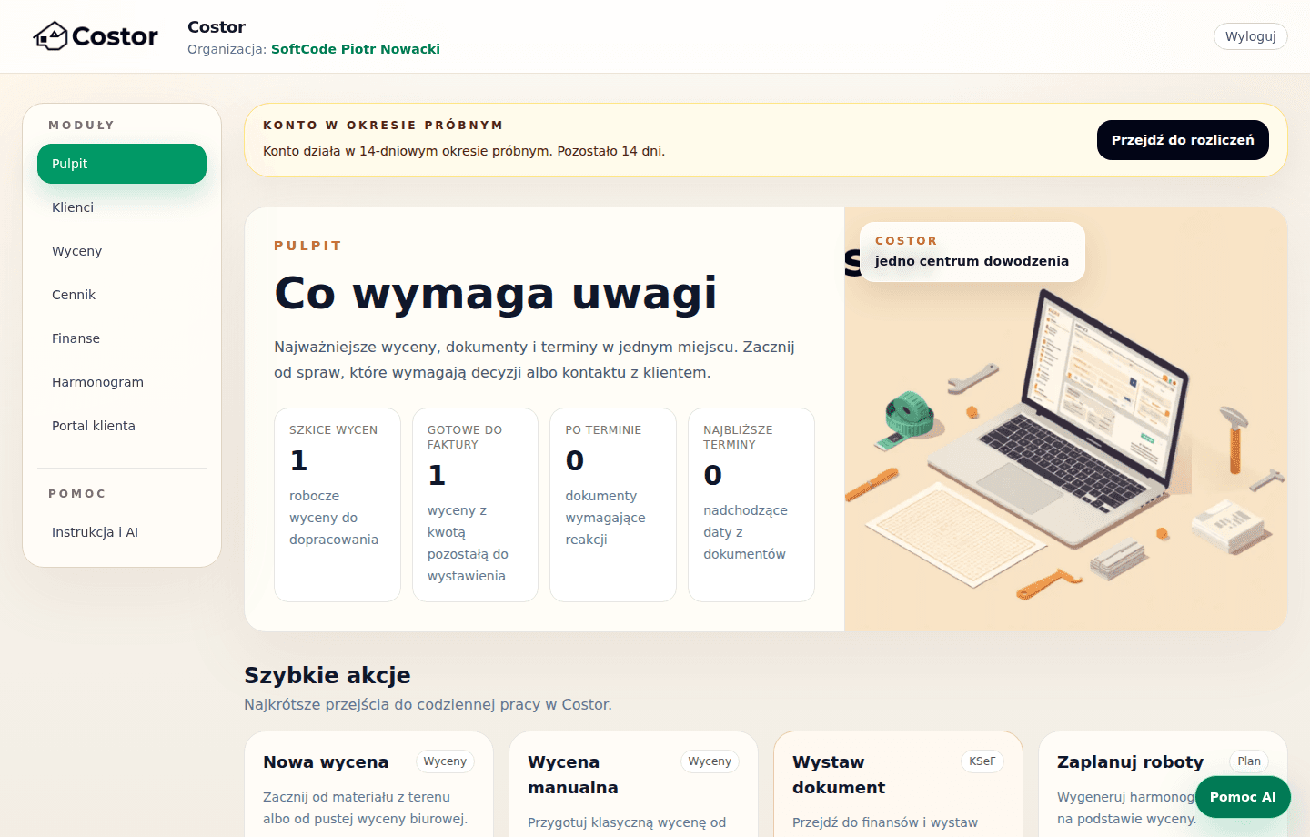 Costor Web - pulpit pracy firmy remontowo-budowlanej